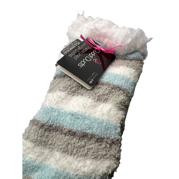 Cuddl Duds Sherpha Lined Lounge Socks Non Slip Blue Gray Shoe Size 4-10 NWT - Picture 3 of 4